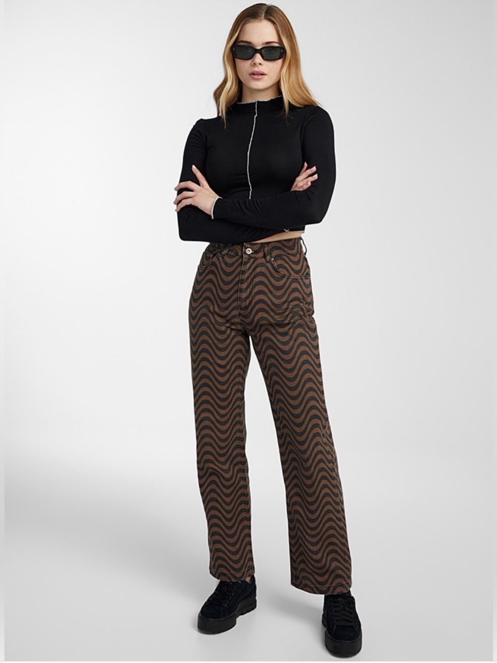 The Ragged Priest Brown Wavy Patterned Dad Jean